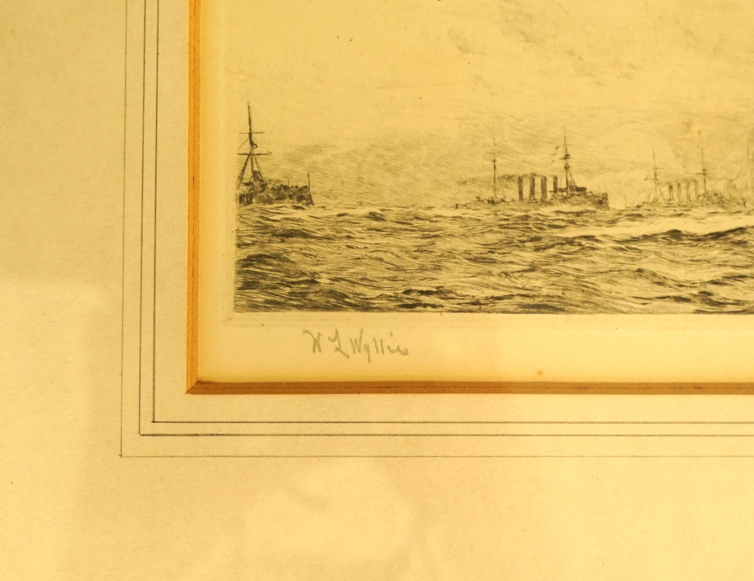 William Lionel Wyllie (1851-1931), 'Full speed ahead' and 'The Convoy', each signed, pair of etchings, 12 x 23cm
